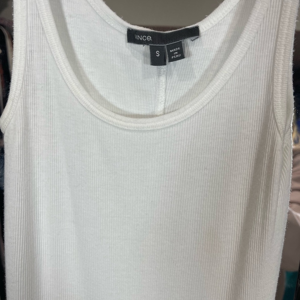 Vince Small Ribbed White Tank Top Small - image 5